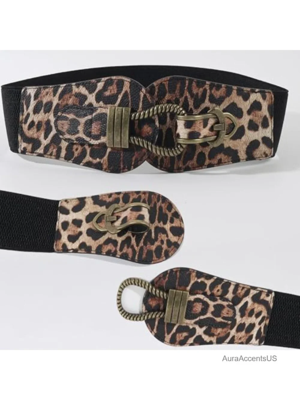 Novelty Leopard Print PU Leather Stretchy Elastic Wide Cinch Belt 2.35